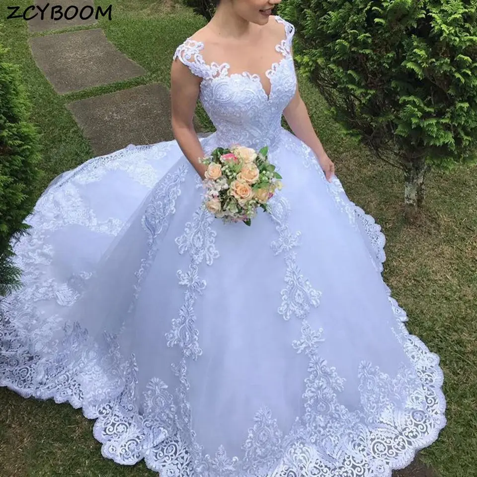 Wedding Dresses Ball Gown Long Short Sleeves Bride Dresses Princess Tulle