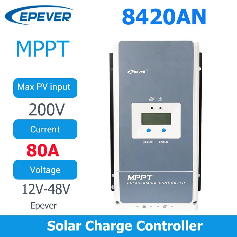 EPever-MPPT 80A 태양광 충전 컨트롤러, 네거티브 그라운드 배터리, 최대 200V, LCD 디스플레이가 있는 태양광 충전 레귤레이터, 드롭 배송