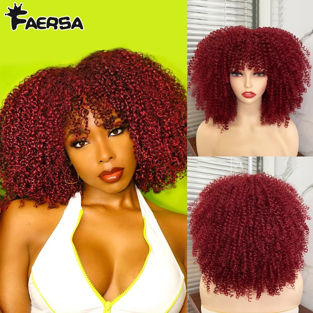 Short Hair Afro Kinky Curly Wig For Black Women Cosplay Blonde Synthetic Natural Red Wigs African Ombre Glueless HighTemperature Bug