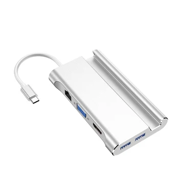 

USB C Hub 7 in 1 USB C to HDMI 4K VGA1080P USB C Gigabit Ethernet Port Compatible for USB C Devices