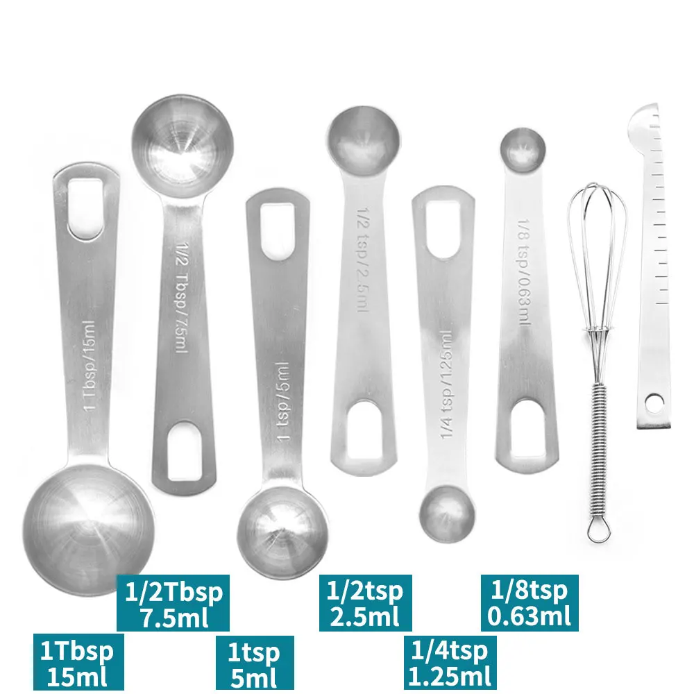 8pcs(Blender-ruler) Цифровые кухонные мерные ложки, набор из нержавеющей стали для специй, кофейные металлические мерные ложки с блендером и линейкой - Цвет: 8pcs(Blender-ruler)