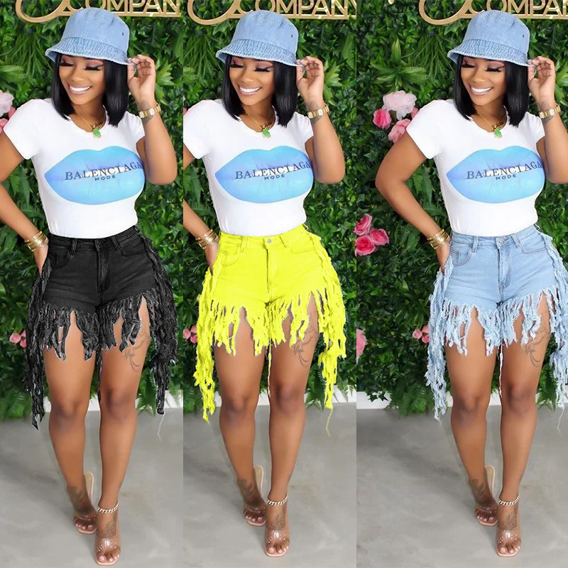 

Sexy Tassel Denim Shorts Women High Waist Jeans Ripped Shorts for Girls Chic Rave Club Jeans Summer Casual Short Pants Women