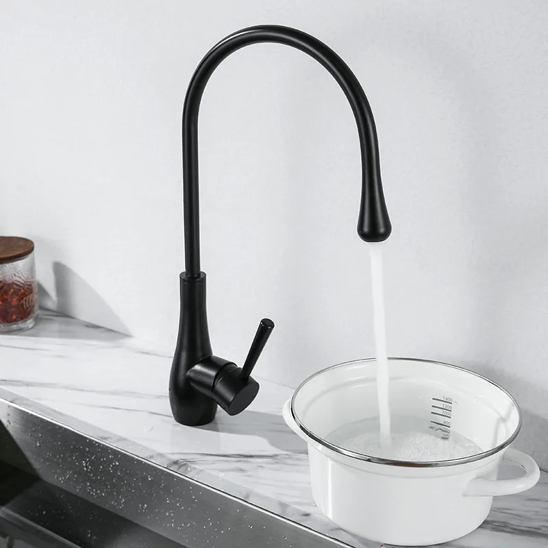 Black Stainless Steel Kitchen Faucet Water Drop Design Cold Hot Water Mixer Kitchen Tap Single Hole Single Handle Deck Mounted