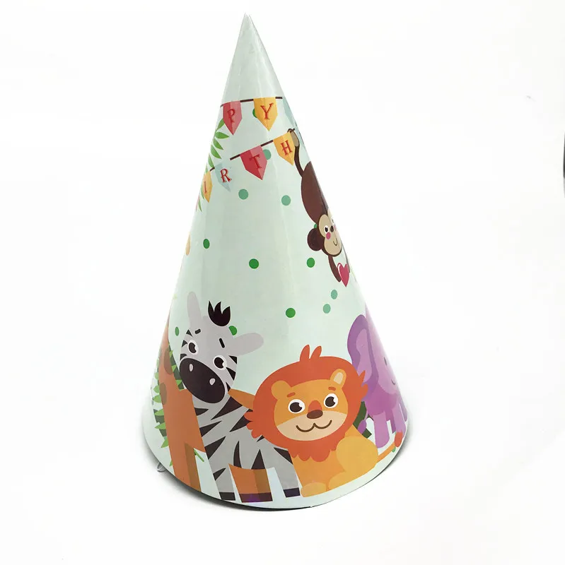 Вечерние украшения в виде животных в джунглях, капкейки, тарелки, чашки, украшения для вечеринки на день рождения, детские подарки для мальчиков, вечерние украшения - Цвет: hat 6pcs