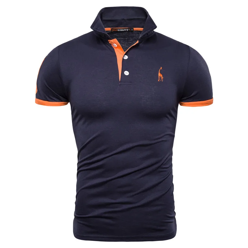 navy orange Прямая поставка, брендовая мужская футболка с вышивкой жирафа, повседневная мужская футболка из хлопка, большие S-3XL - Цвет: navy orange