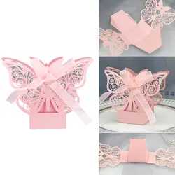 50 шт Вечерние изысканные подарочные коробки для конфет печенья каретки Мини DIY украшения в форме бабочки с лентой на день рождения