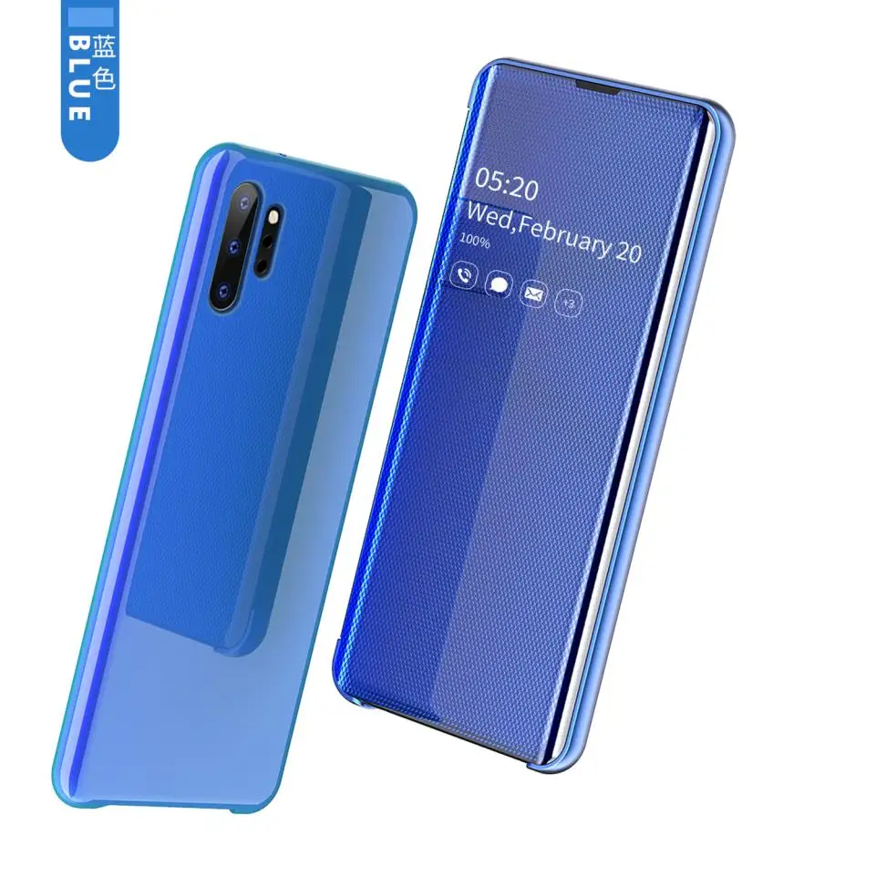 blue Для samsung Galaxy S10 s10e S9 S8 Note 10 Plus S7 Edge зеркальный тонкий модный умный кожаный чехол для мобильного телефона - Цвет: blue