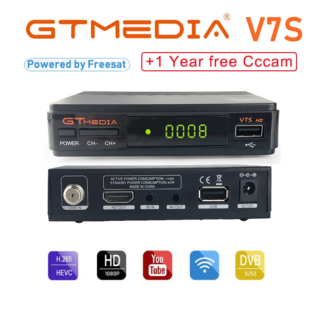 Спутниковый ресивер Freesat V7S HD GTMEDIA V7S HD Full 1080P DVB-S2 HD Поддержка 1 yearCcam powervu телеприставка freesat V7