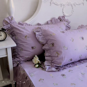 

2pcs 74x48cm Purple/white floral cotton fabric lace frill pillowcase single pillow cover bedding pillow case indoor
