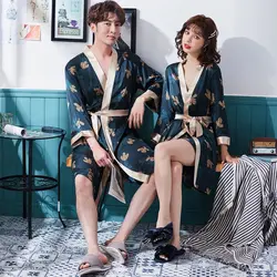 Silky Shawl Robe Kimono Lover Honeymoon Robe Men Bathrobe Home Robes Unisex Bath Hotel Lounge Sleep Shirt Sleep Lounge Sleepwear