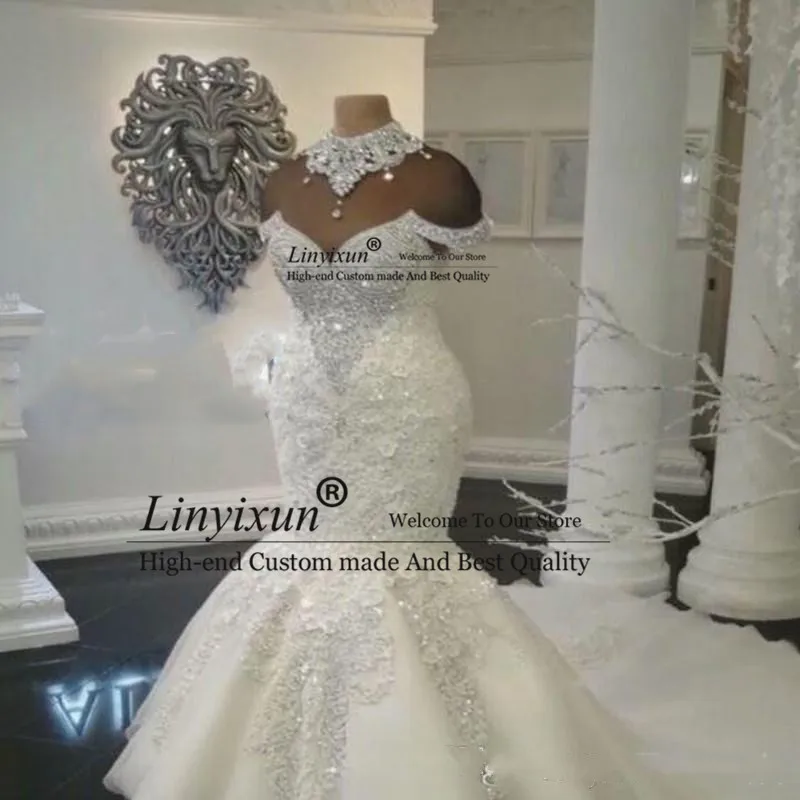 

Custom Made Luxury Dubai Arabic Mermaid Wedding Dresses Plus Size Beading Crystals Court Train Wedding Dress Bridal Gowns
