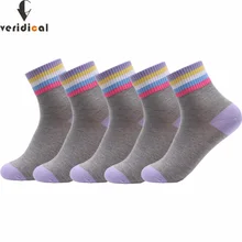VERIDICAL, 5 пар/лот, женские носки, короткие, в полоску, хорошее качество, хлопок, компрессионные, зимние, теплые, harajuku calcetines