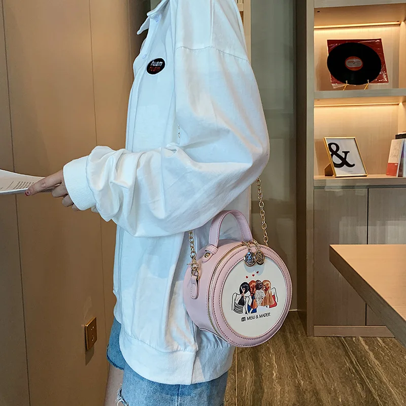 

Summer new girls small satchel cute portable slung round bag