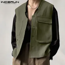 

INCERUN Stylish Men's Tops 2021 Vests Waistcoat Handsome Well Fitting Hot Sale Sleeveless Shirt Multi-pocket Outer Garment S-5XL