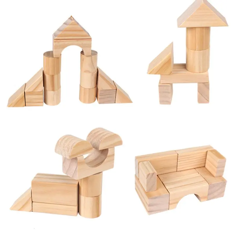 Premium New 100 Pcs Lot Wooden Blocks Set Castle Building Blocks Early Educational Toys 5