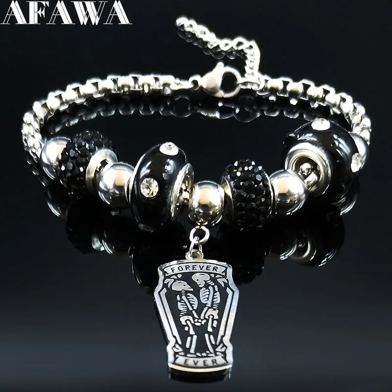 Мода гроб череп пара из нержавеющей стали браслеты для женщин черный бисерный браслет ювелирное изделие pulseras mujer moda B18570