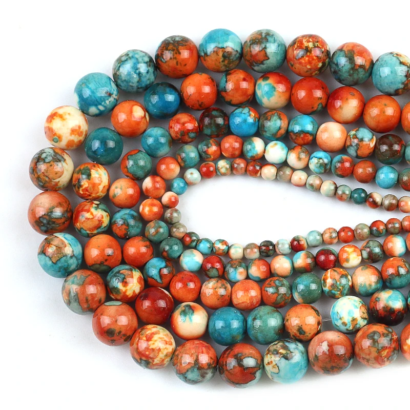 Vibrant Orange and Blue Jasper Round Beads for DIY Jewelry Making - Natural Loose Stones in Various Sizes