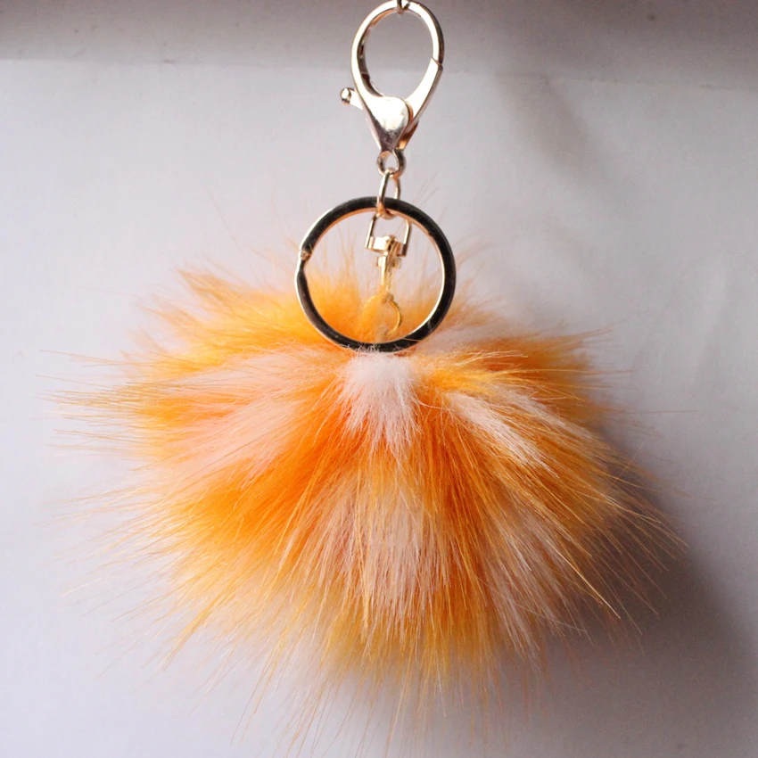 

KC Golden Pompon Key Chain 8 cm Fluffy Fake Fur Ball Key Ring Cute Pendant Bag Charming Car Key Holder Personality Gifts