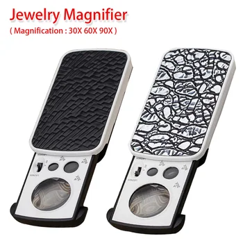 

Magnifier 30X 60X 90X Jewelry Appraisal Reading Magnifying Glass High Magnification Acrylic Optical Lens Loupe With LED UV