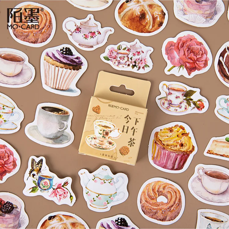 Pegatinas decorativas de papelería para el día de la tarde, juego de pegatinas de papelería para pastel, café, álbum diario de recortes, bricolaje