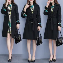 Plus Size Women Knee Length Dress Suits Sashes Double Breasted Long Blazer and Long Sleeve Dresses Work Ladies Office 2piece Set