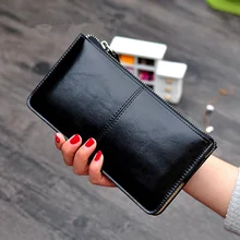 Women's leather zipper wallet| old oil wax wallet| large capacity| women's bracelet| card holder