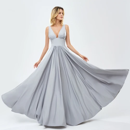 BEPEITHY глубокий v-образный вырез Длинные вечерние платья vestido de festa винтажное платье на выпускной, вечернее платье - Цвет: Серый