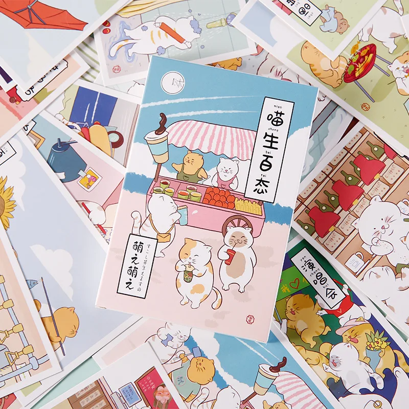 30 Sheets/Set Cute Kitten Postcard DIY Cartoon Cat Greeting Cards Message Card DIY Journal Decoration afbeelding