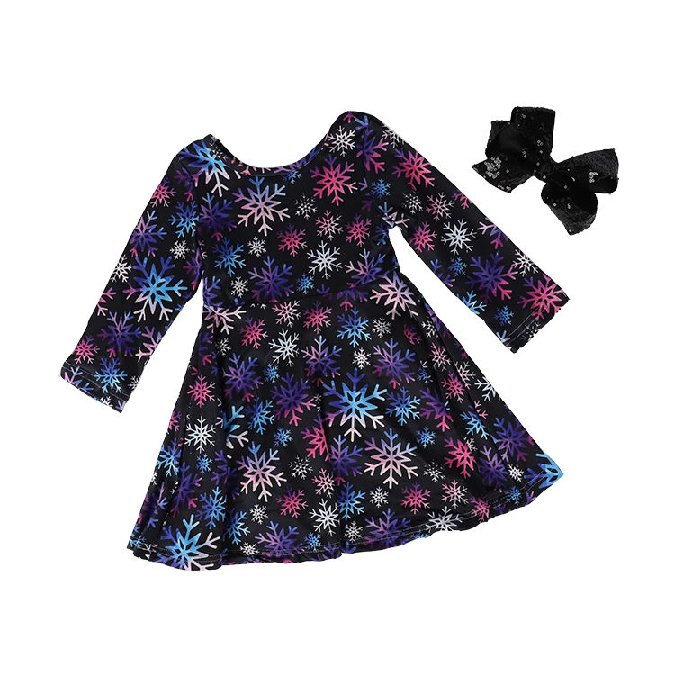 Girlymax Christmas Fall/winter Baby Girls Milk Silk Twirl Dress Knee Length Snowflake Kids Clothing Match Bow | Детская одежда и
