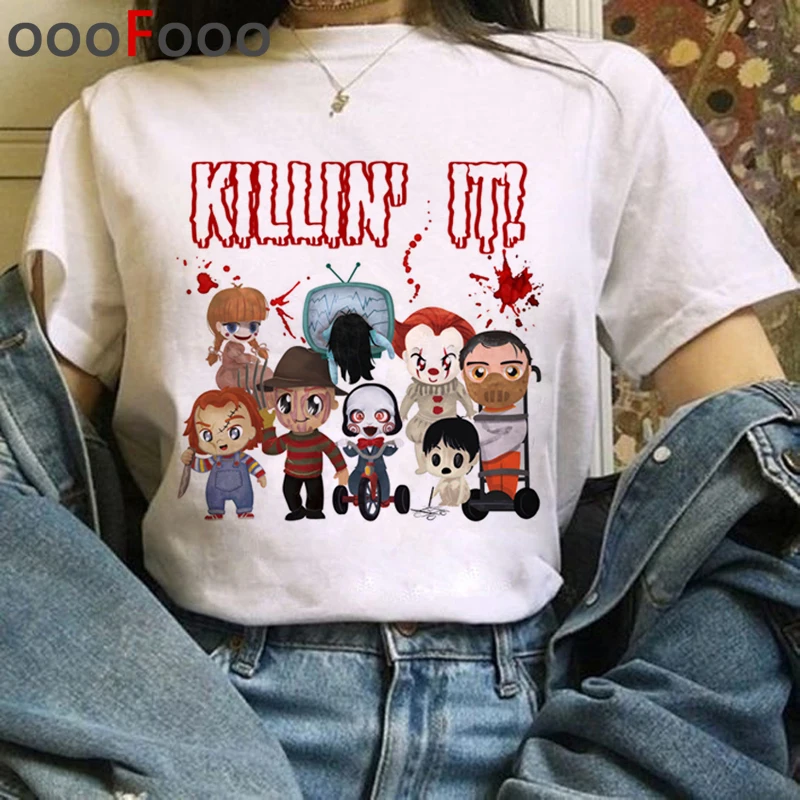 Это фильм Harajuku ужасов футболка женская это клоуны Ullzang Забавный мультфильм футболка Хэллоуин Pennywise футболка хип-хоп Топ тройник женский