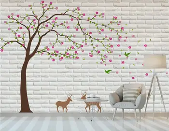 

Customized Modern Flowers Big Tree Brick Wall Bedroom Background Wallpaper Mural