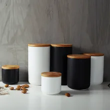 Tanque de almacenamiento de cerámica para café, botella sellada con tapa de madera, tarro de especias, contenedor de té, organizador de granos, 260ML, 800ML, 1000ML