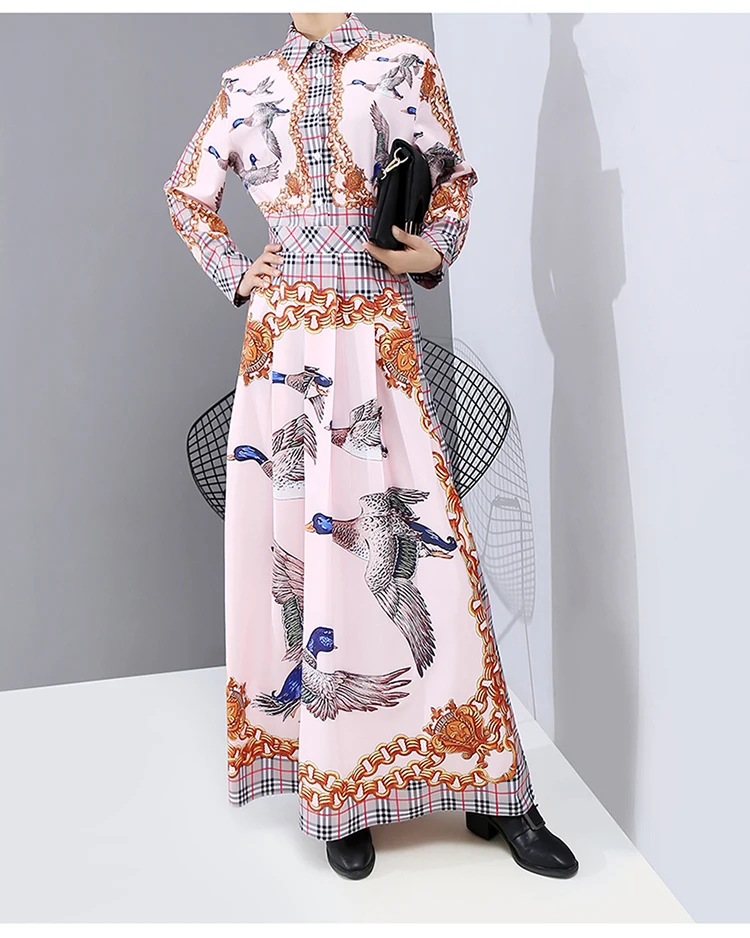 Китайский стиль женские Осень Зима Красочные платья животных полный рукав лодыжки длина леди стильные длинные платья 5898