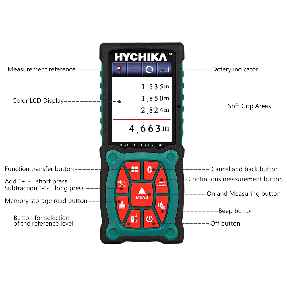 HYCHIKA Laser Distance Meter 60m Rangefinder Trena Laser Tape Range Finder Build Measure Device Ruler Test Tool HYCHIKA Laser Distance Meter 60m Rangefinder Trena Laser Tape Range Finder Build Measure Device Ruler Test Tool