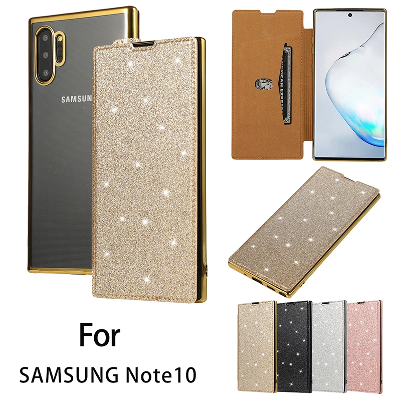 Блестящий Флип кожаный чехол для samsung Note 10 Plus S10 S9 S8 Plus кошелек Прозрачный чехол для телефона для samsung S10E S7 Edge чехлы