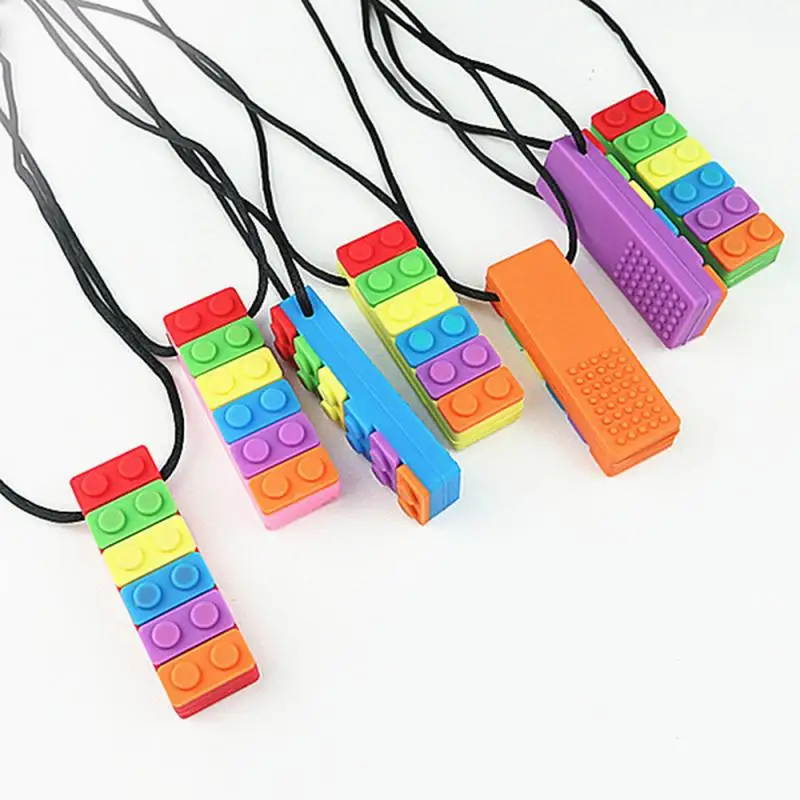 1PC Brick Chew Baby Silicone Teether Rainbow Autism Biter Sensory Chewy Toys Necklace Biting Topper Therapy Gift Wholesa | Мать и ребенок