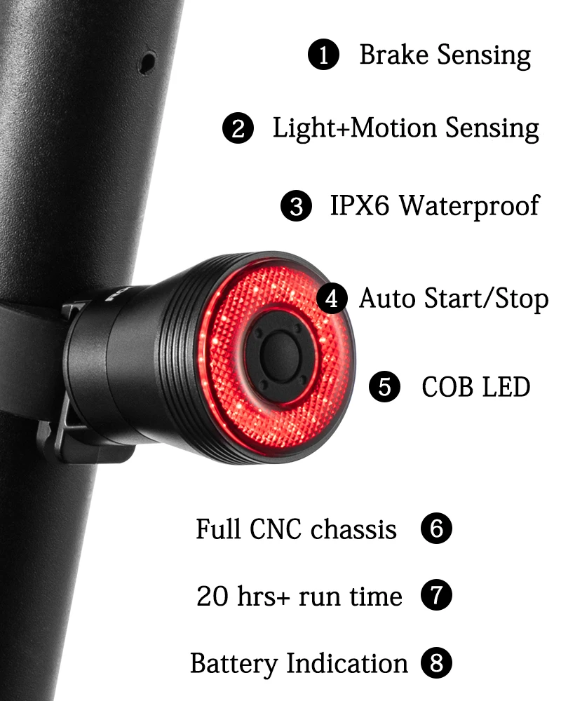 Best ROCKBROS Bike IPx6 Waterproof Smart Brake Sensing Light Auto Start/Stop LED Charging Cycling Taillight Bicycle Light Accessories 2