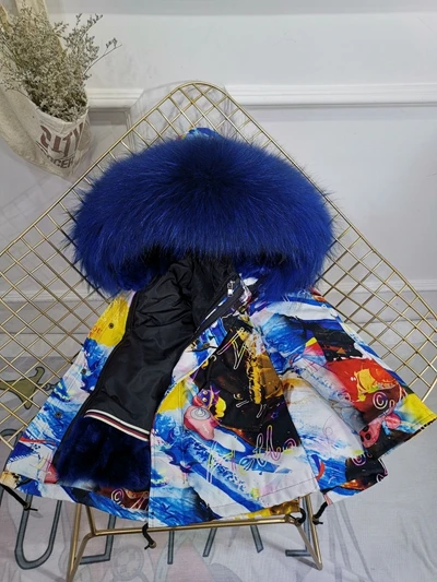 Blue Royal Blue Зимняя меховая куртка для девочек; сезон осень-зима; детская верхняя одежда; пальто из натурального кроличьего меха; толстые теплые парки для маленьких мальчиков; TZ330 - Цвет: Blue Royal Blue