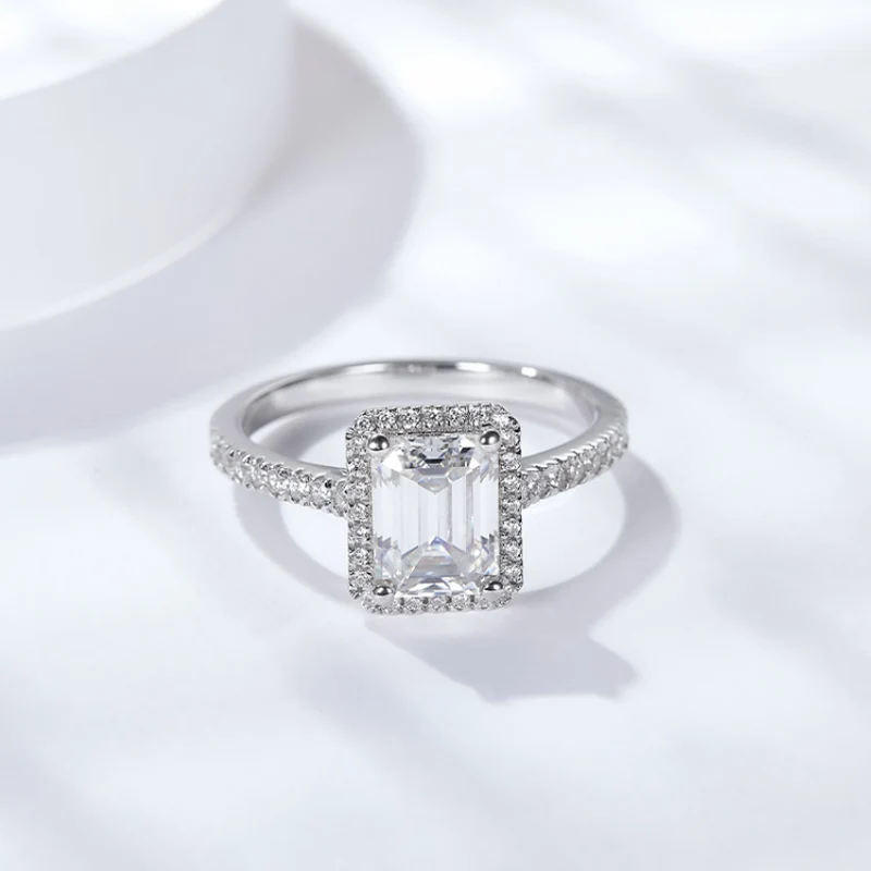 AButterfly 100% 925 Sterling Silver Moissanite Ring 2.0 Ct 8*6MM Emerald Cut Shiny Women's Wedding Engagement Ring Fine Jewelry