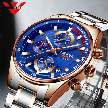 

NIBOSI Fashion Mens Watches Top Luxury Brand Waterproof Quartz Wristwatch Blue Watch Men Sport Chronograph Relogio Masculino