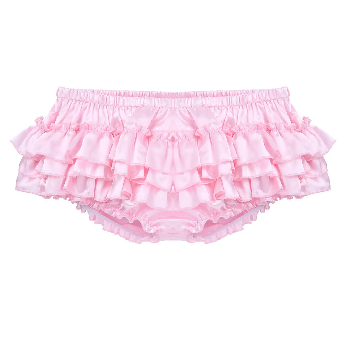 

Men's Panties Pink Sissy Male Gay Underwear Erotic Lingerie Shiny Satin Ruffled Bloomer Shorts Skirted Sexy Briefs Underpants