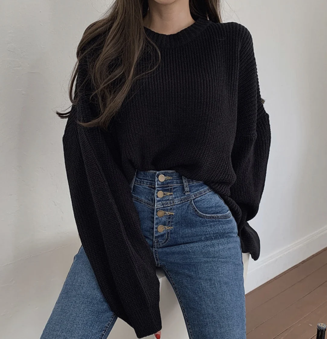 Autumn Winter Women Casual Sweater New Korean Style Elegant Knitted Pullovers Female Pullovers Fashion Solid Tops