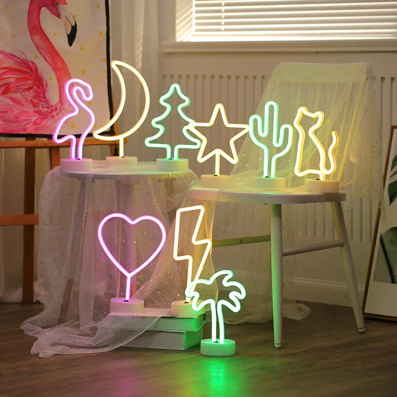 

Colorful Lights Flashing Light String Lights Stars GIRL'S Heart Room Decorative Proposal Props Wedding Decoration Neon Modeling
