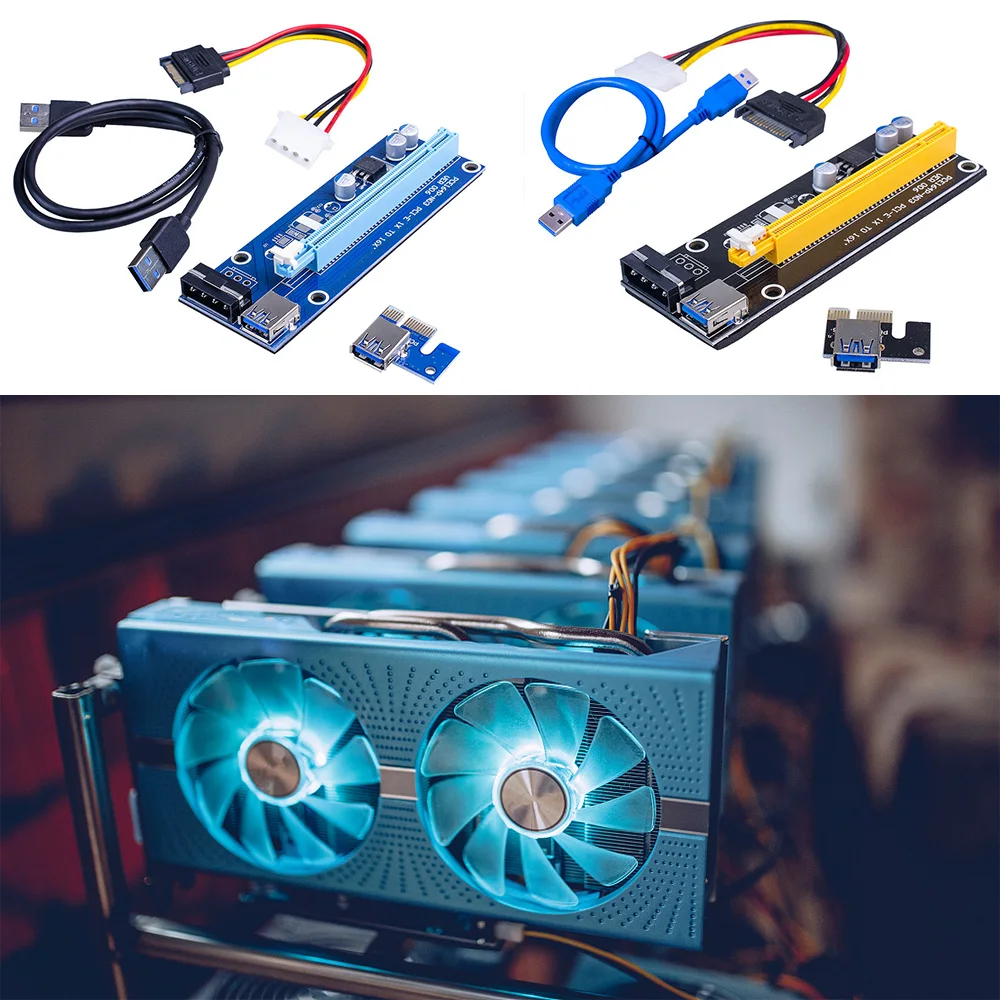 006 PCI-E Riser Card USB 3.0 Riser Express 1X 4x 8x 16x Extender Adapter SATA 15pin to 4pin Power Cable for BTC Mining Miner-1