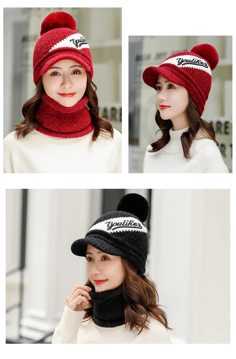 Зимние шапки для женщин Skullies Beanie, шапка, женский шениловый шарф, шапка, набор s, Балаклава, маска, шапка, вязаная бейсболка