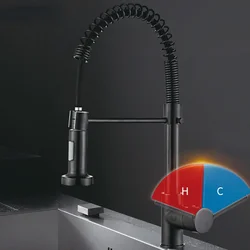 Black Kitchen Faucet Single Hole Pull Out Outlet Countertop Mix Faucet, 360-degree Kitchen Sink Faucet for Hot and Cold Water