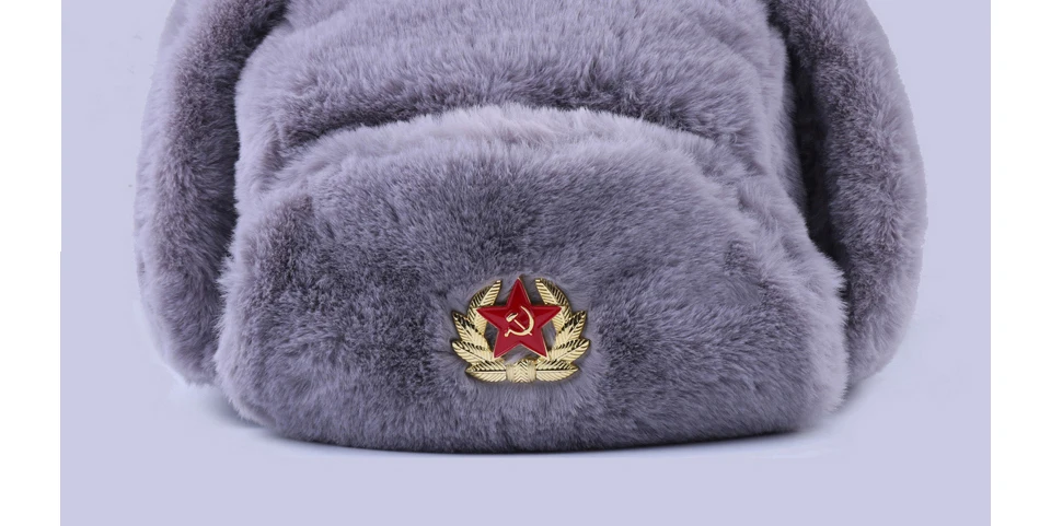 Soviet Badge Ushanka Russian Men Women Winter Hats Faux Rabbit Fur Army Military Bomber Hat Cossack Trapper Earflap Snow Ski Cap