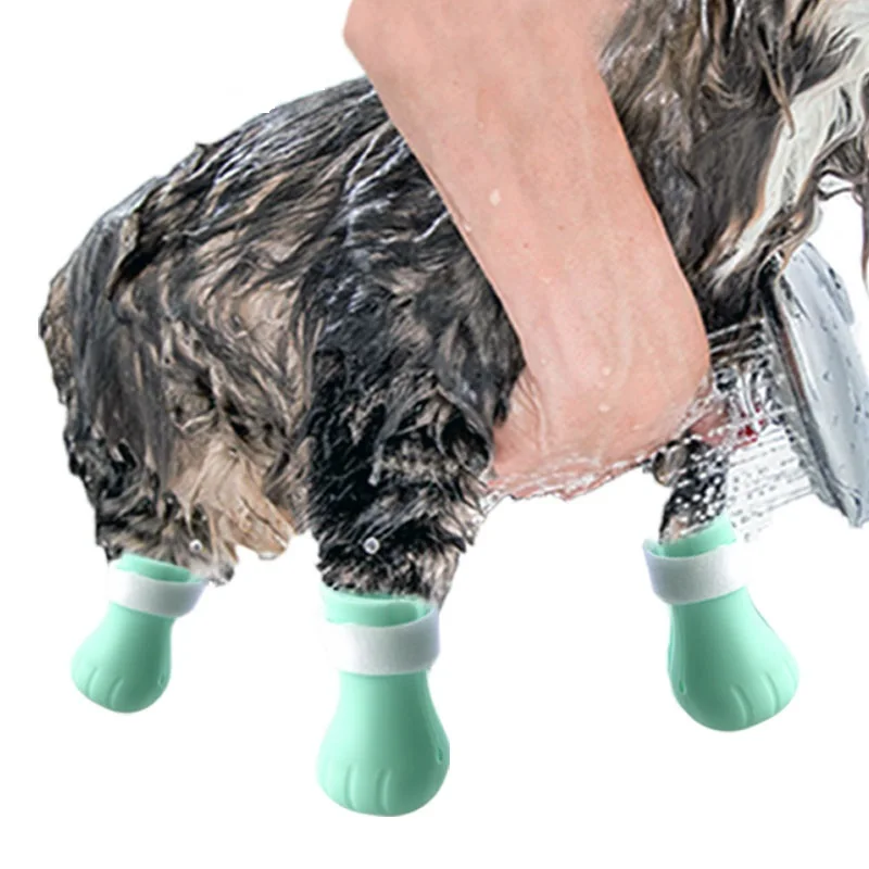 Herramienta de aseo del gato para mascotas, botas antiarañazos de silicona para limpieza de baño, accesorios ajustables para gatos, Protector de cubierta de garra de pata