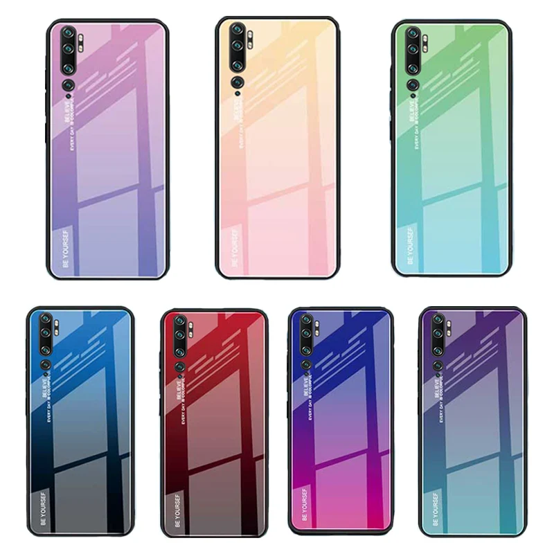 Чехол для Xiaomi Mi Note 10 CC9 Pro градиентное закаленное стекло Fundas цветная задняя крышка
