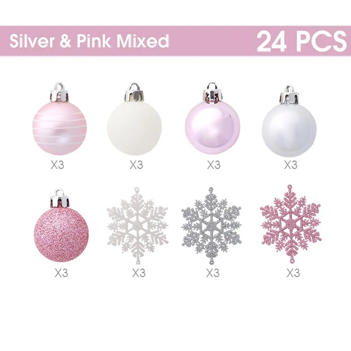 silver pink 24 шт. Серебряный Розовый/красочный рождественский снежинка шар украшения в форме набора Рождественская елка подвесные шары DIY украшения - Цвет: silver pink